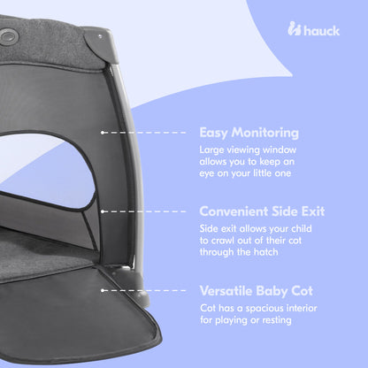 hauck Play N Relax Center Portable Baby Playard Crib with Travel Bag, Charcoal