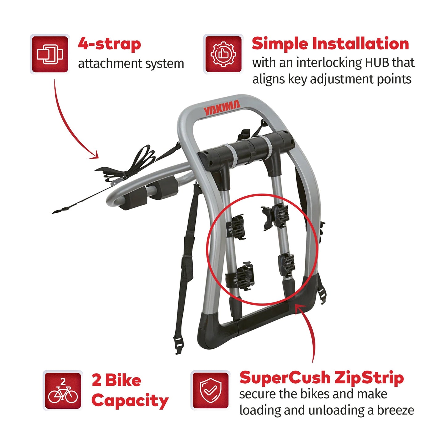 Yakima HalfBack 2 Bike Capacity Trunk Bike Strap Rack with ZipStrips, Gray/Black