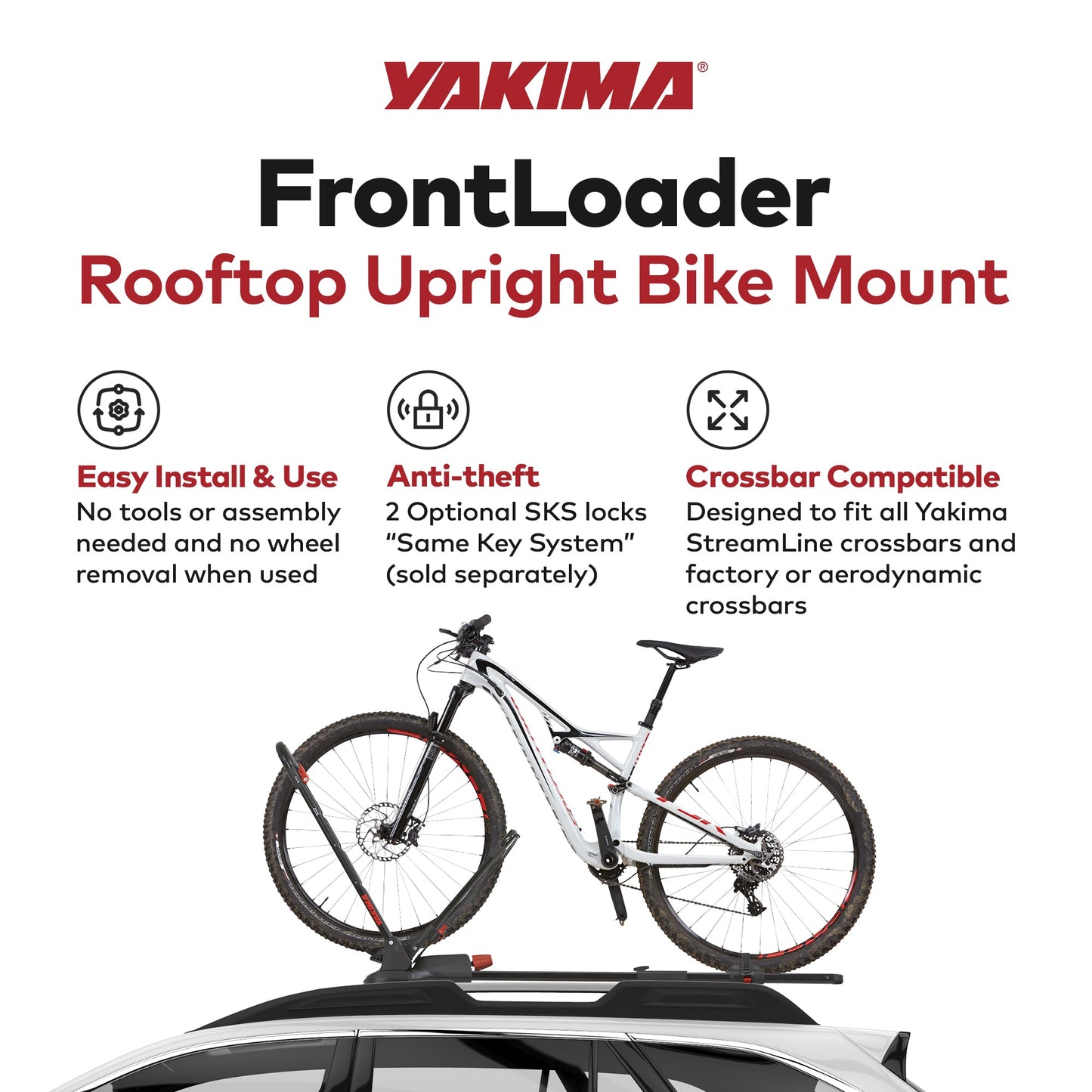Yakima FrontLoader 1 Bike Car Rooftop Mount, Fits StreamLine Crossbar Black