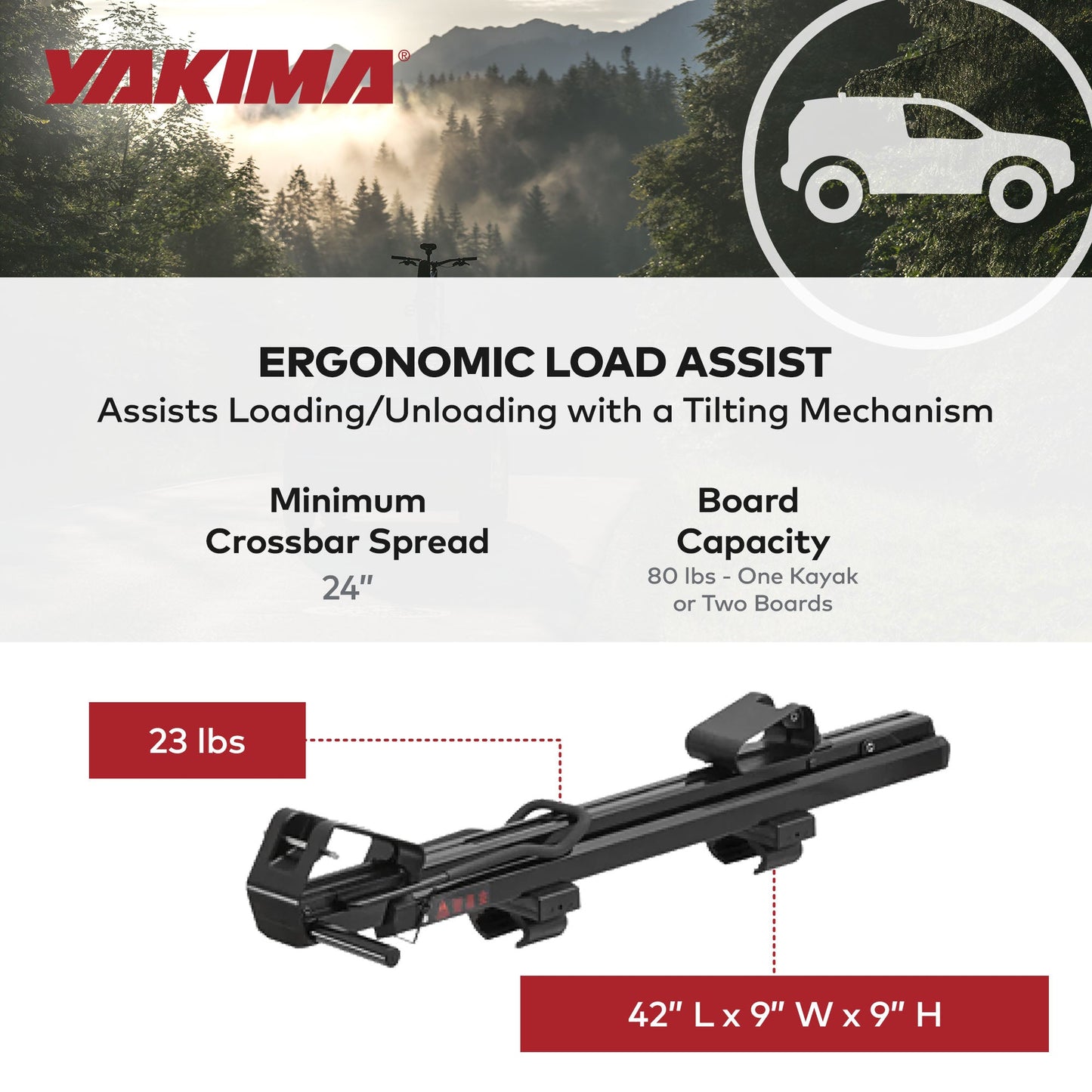 Yakima ShowDown Load Assist Kayak and SUP Rooftop Mount Rack for Vehicles, Black