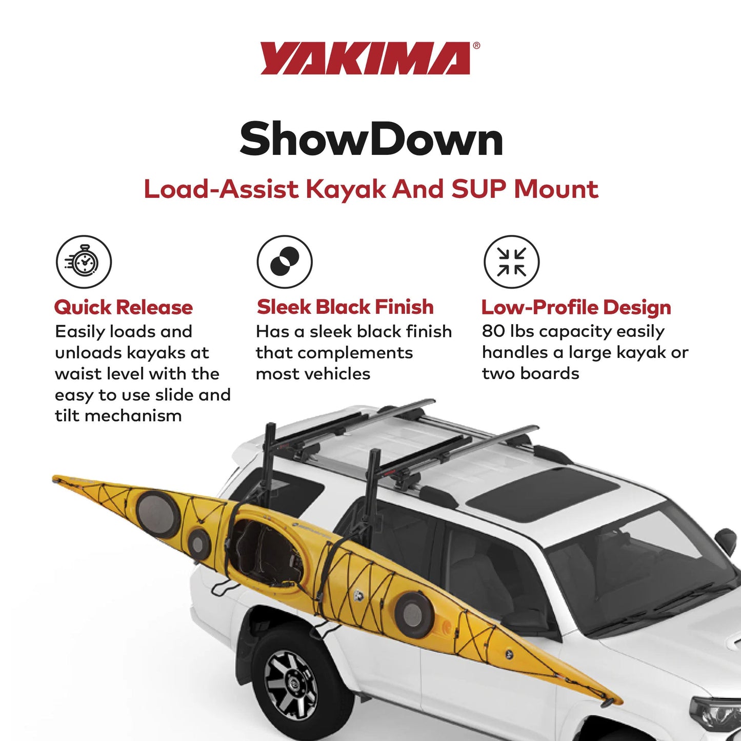 Yakima ShowDown Load Assist Kayak and SUP Rooftop Mount Rack for Vehicles, Black