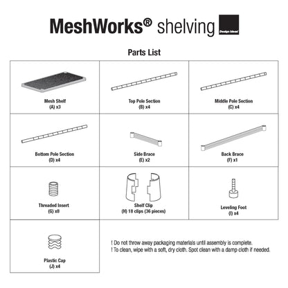 Design Ideas MeshWorks 3 Tier Metal Bathroom Storage Shelving Unit Rack, White
