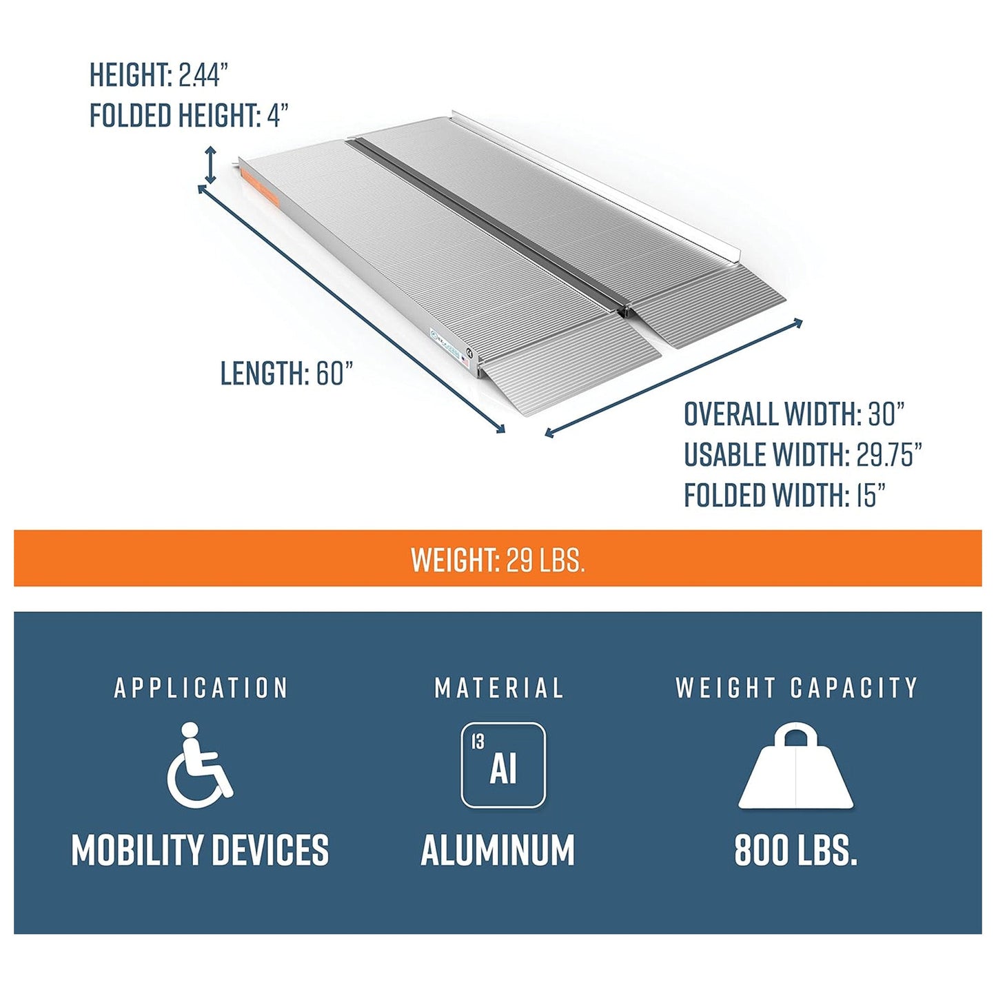 EZ-ACCESS SUITCASE 5’ x 30" Portable Singlefold Ramp for Scooters & Wheelchairs