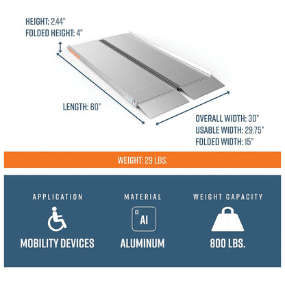 EZ-ACCESS SUITCASE 5’ x 30" Portable Singlefold Ramp for Scooters & Wheelchairs