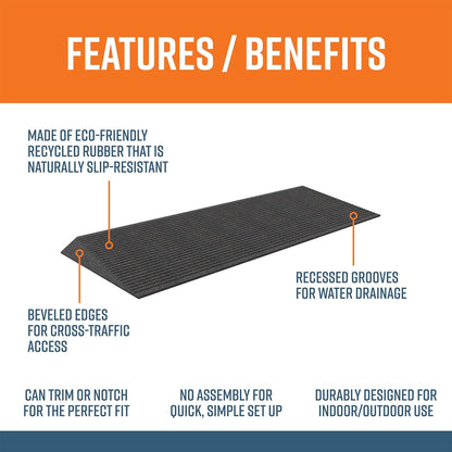 EZ-ACCESS TRANSITIONS 1.5" Non Slip Rectangular Rubber Angled Entry Mat, Black