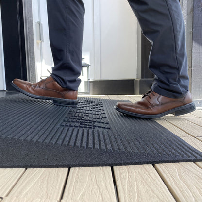 EZ-ACCESS TRANSITIONS 1.5" Non Slip Rectangular Rubber Angled Entry Mat, Black