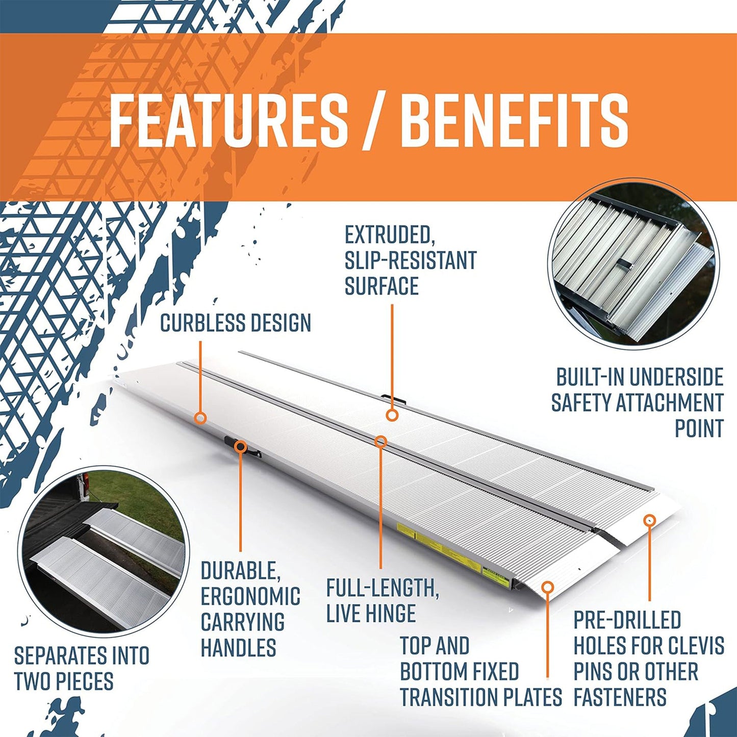 EZ-ACCESS TRAVERSE 8 Foot Singlefold Edgeless Portable Loading Ramp, Silver