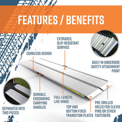 EZ-ACCESS TRAVERSE 8 Foot Singlefold Edgeless Portable Loading Ramp, Silver