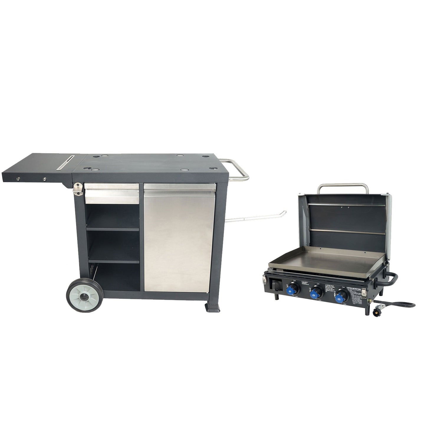 Razor Universal Rolling Prep Cart and 34.5 In Triple Burner LP Propane Gas Grill