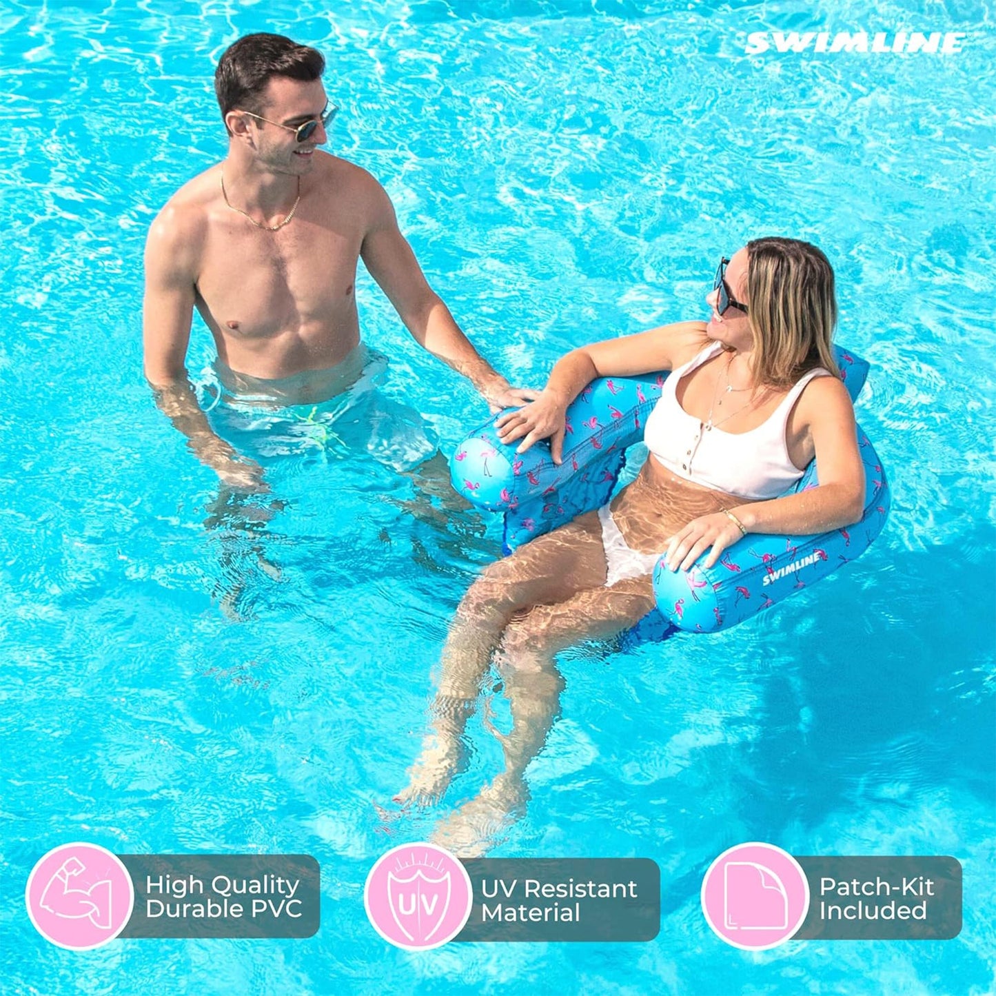 Swimline Original Fabric Covered U Seat Inflatable Pool Lounger with Sling Seat