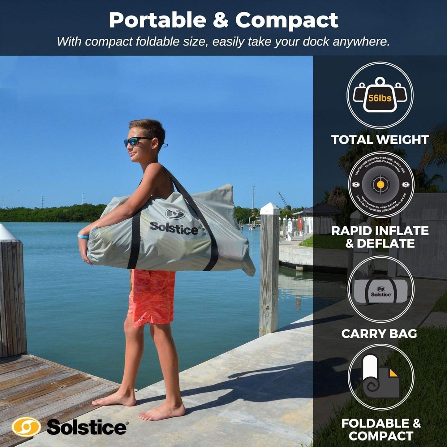 Solstice 10' x 10' Inflatable Floating Dock Rafting Platform with Pump and Bag