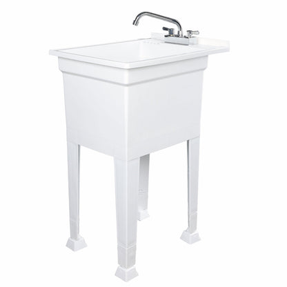 UTILITYSINKS Plastic 18” Freestanding Utility Tub Sink with Swing Faucet, White