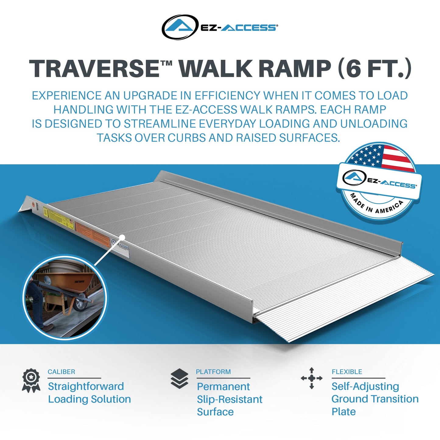 EZ-ACCESS TRAVERSE 6 Foot Walk Ramp w/Textured Surface & Hook/Strap Attachment