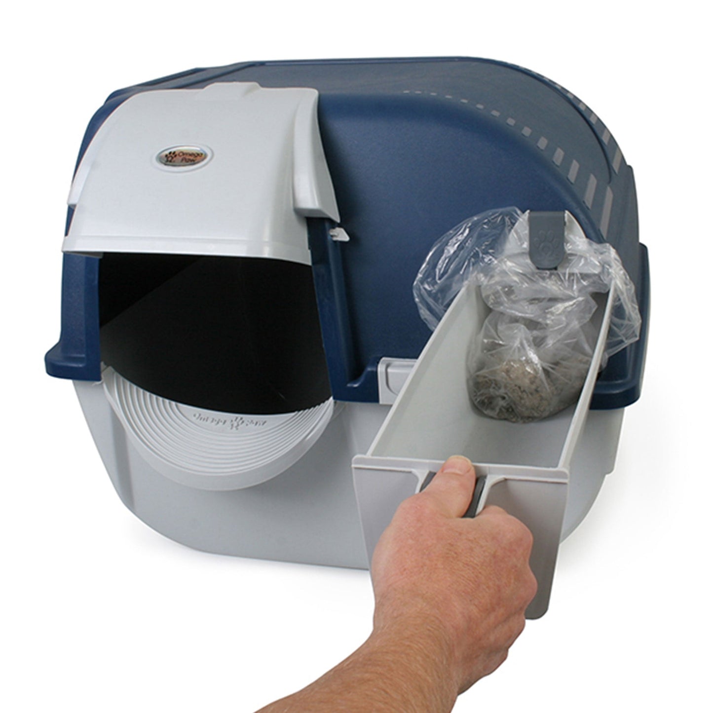 Omega Paw Roll N Clean Complete Self Cleaning Litter Box and 100 Bags, Blue