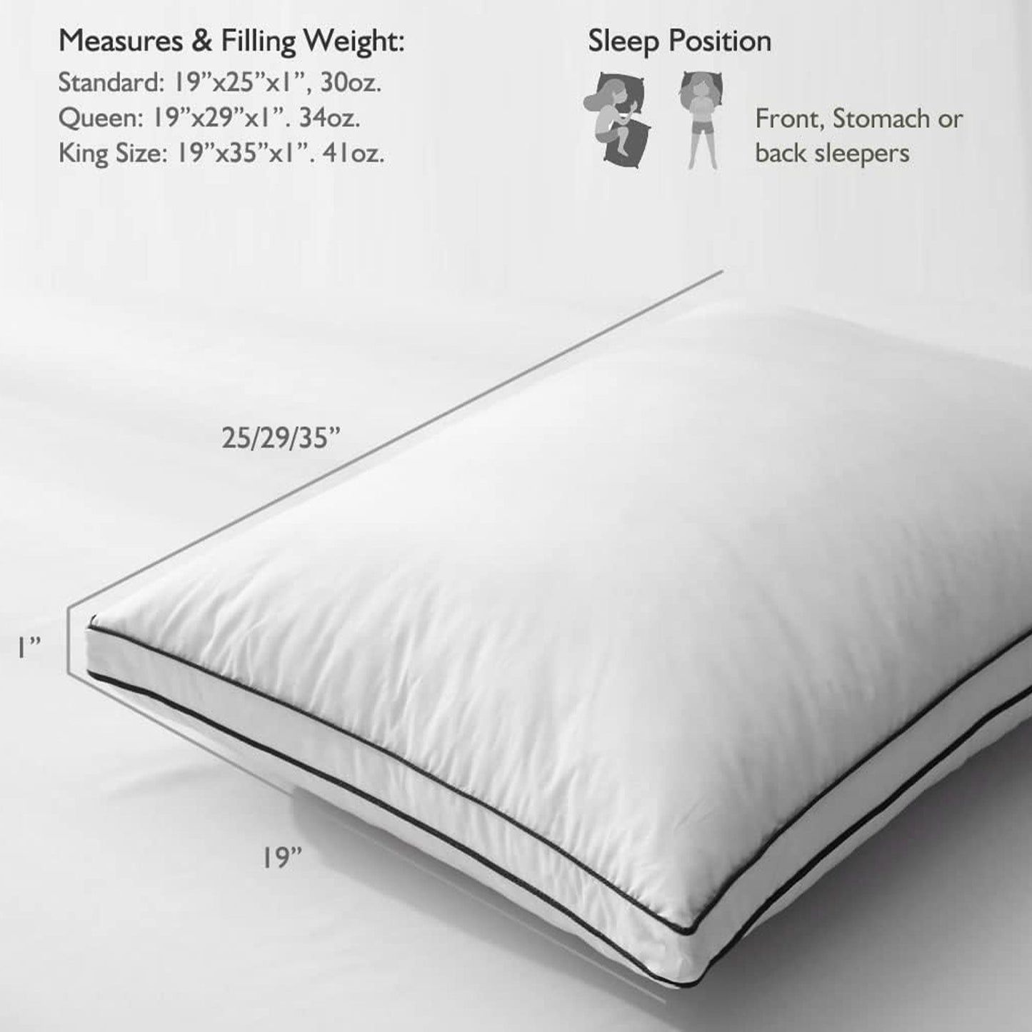 APSMILE Goose Feathers and Down Pillow with Gusseted Pillow Inserts for Sleeping