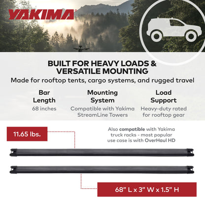 Yakima 68 Inch Heavy Duty Crossbars w/Rubber Infill, Works w/StreamLine Towers