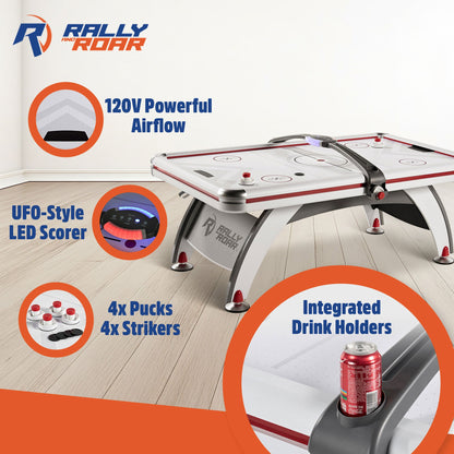 Rally and Roar 7 Foot Air Powered Hockey Table w/ Electronic Scorer, 2 Pucks and 2 Pushers