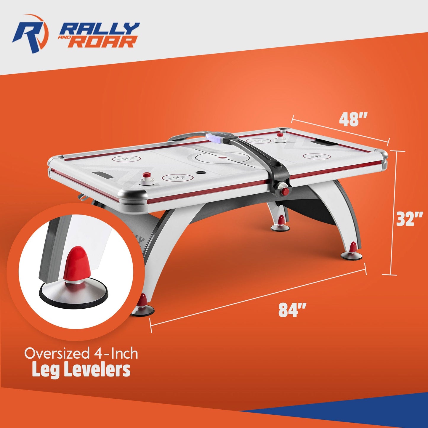 Rally and Roar 7 Foot Air Powered Hockey Table w/ Electronic Scorer, 2 Pucks and 2 Pushers