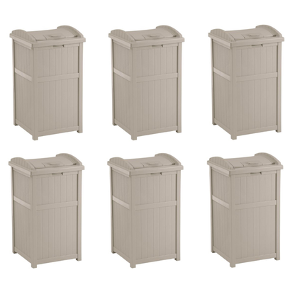Suncast Trash Hideaway 33 Gallon Resin Outdoor Garbage Container, Taupe (6 Pack)