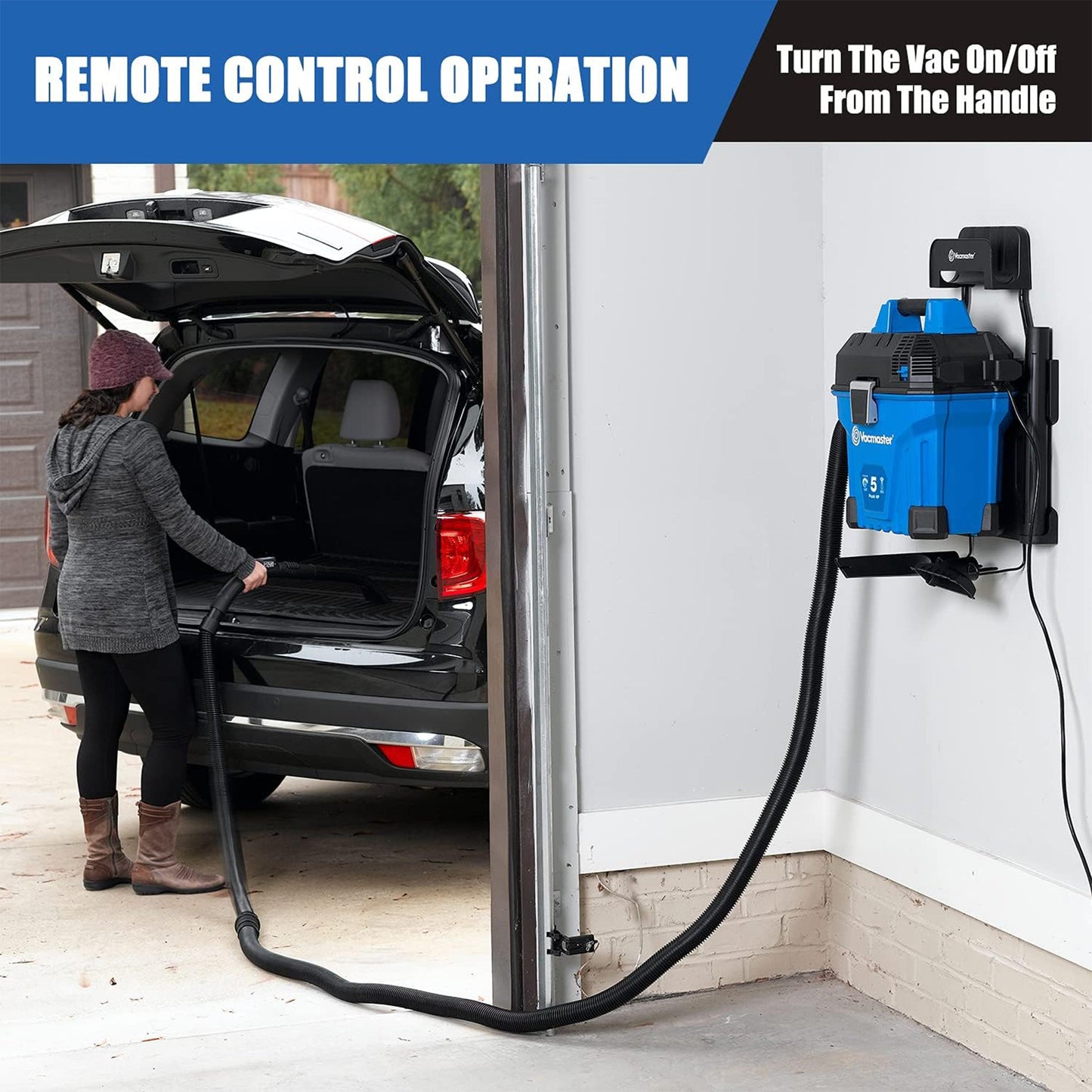 Vacumaster 5 Gal Remote Control Wall Mount Wet/Dry Vacuum Tank for Garage Shops