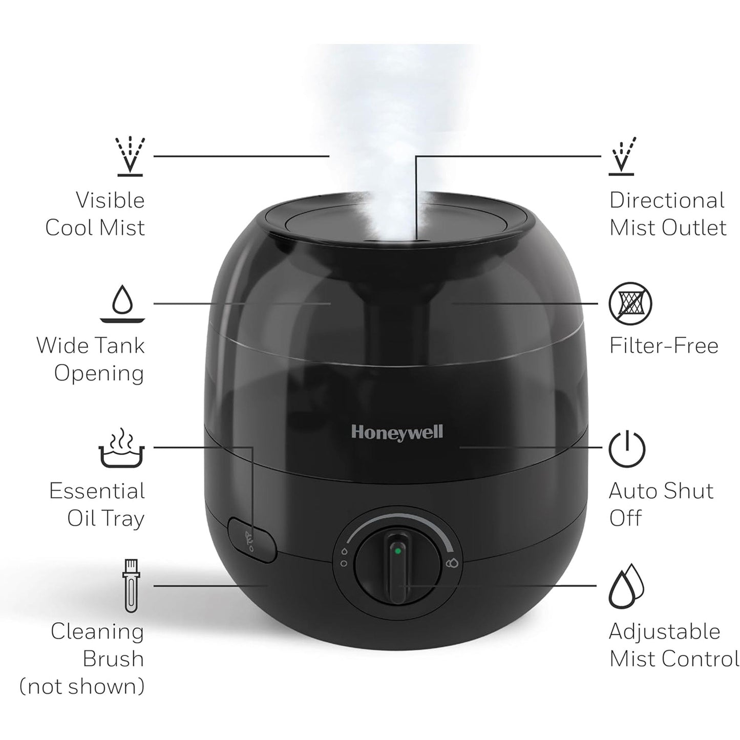 Honeywell Small Compact Mini Cool Mist Humidifier for Indoor Humidity, Black