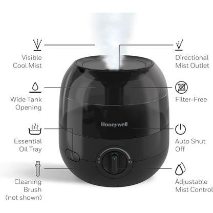 Honeywell Small Compact Mini Cool Mist Humidifier for Indoor Humidity, Black