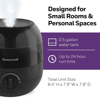 Honeywell Small Compact Mini Cool Mist Humidifier for Indoor Humidity, Black