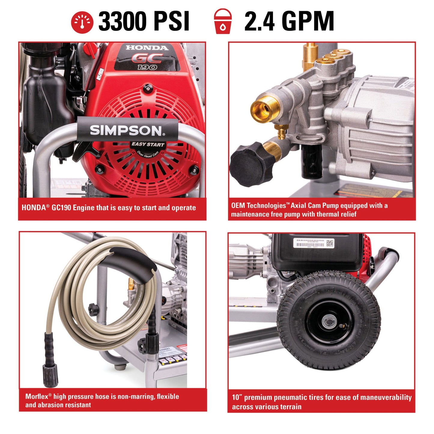 Simpson Cleaning MegaShot 3300 PSI 2.4 GPM Portable Pressure Washer with Nozzles