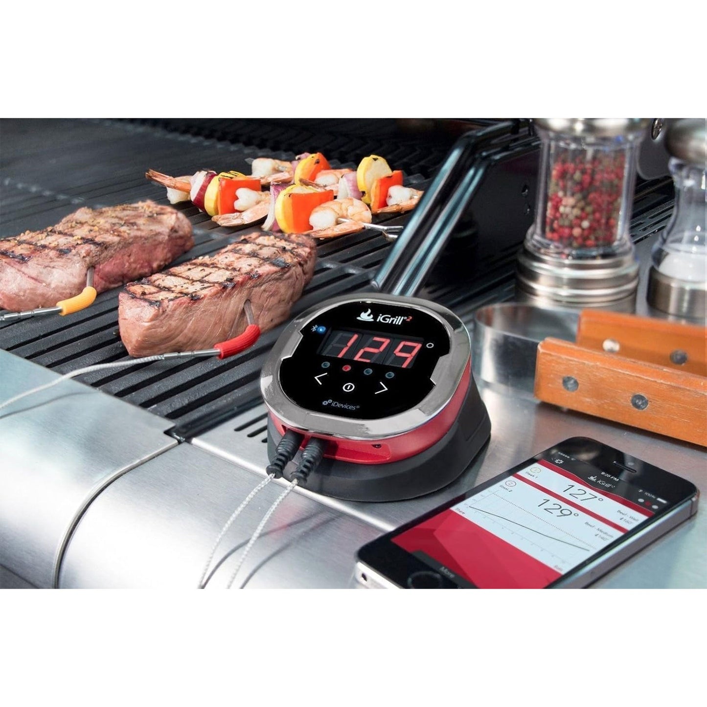 iDevices iGrill 2 Bluetooth Smart Meat Thermometer with Color Coded Meat Probes