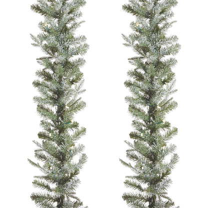 NOMA Frosted Fir 9 Foot Pre Lit Christmas Garland Home Holiday Decor, (2 Pack)
