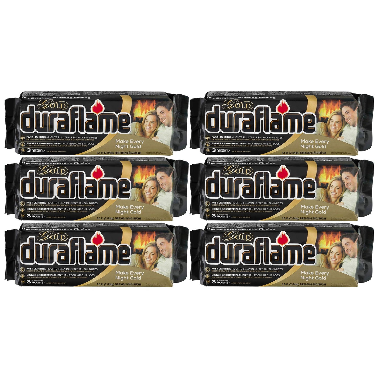 Duraflame Clean Burning Gold Firelogs 3 Hour Burn Indoor/Outdoor Flames, 6 Pack