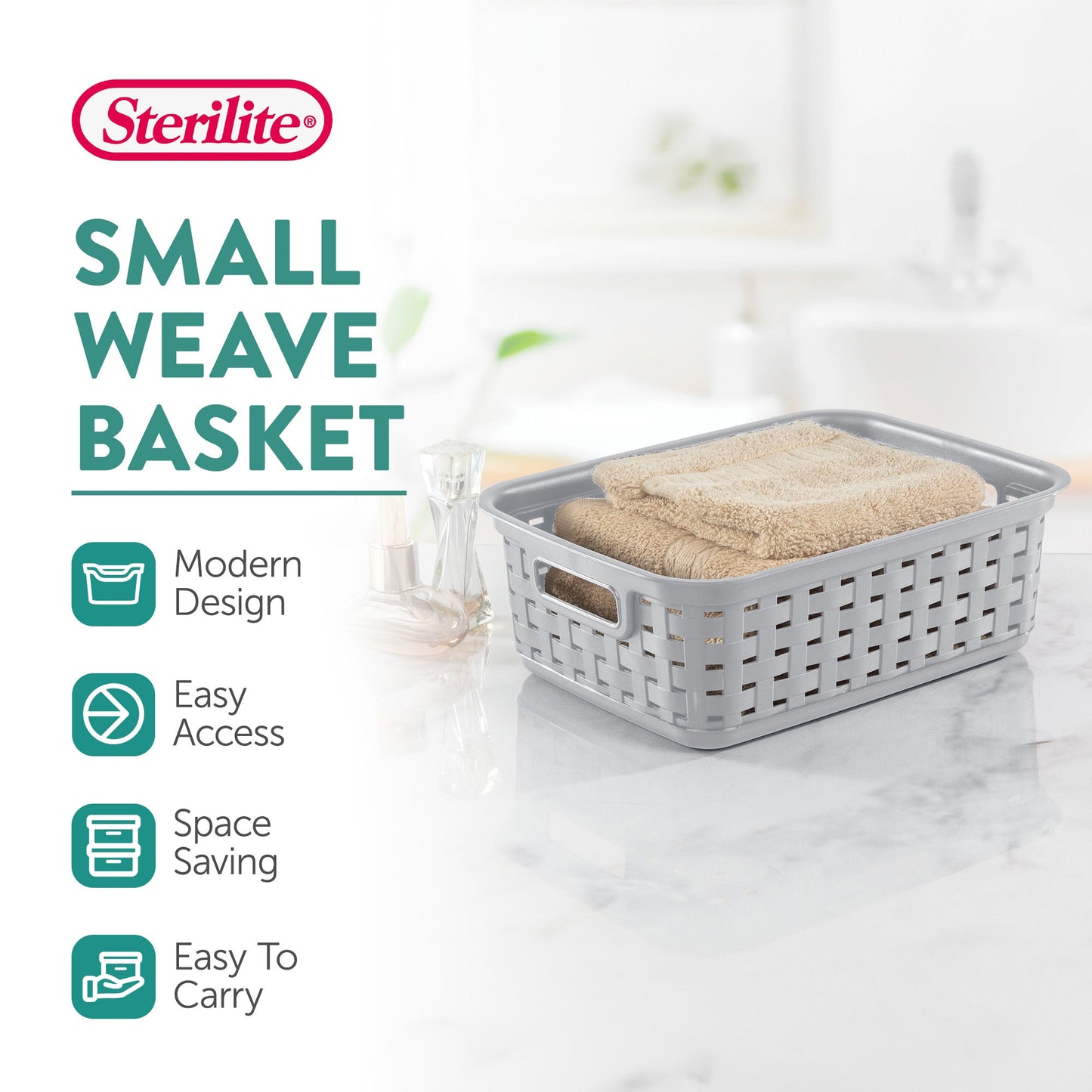 Sterilite 11" Small Weave Open Bin Organize Wicker Storage Basket, Grey, 16 Pack