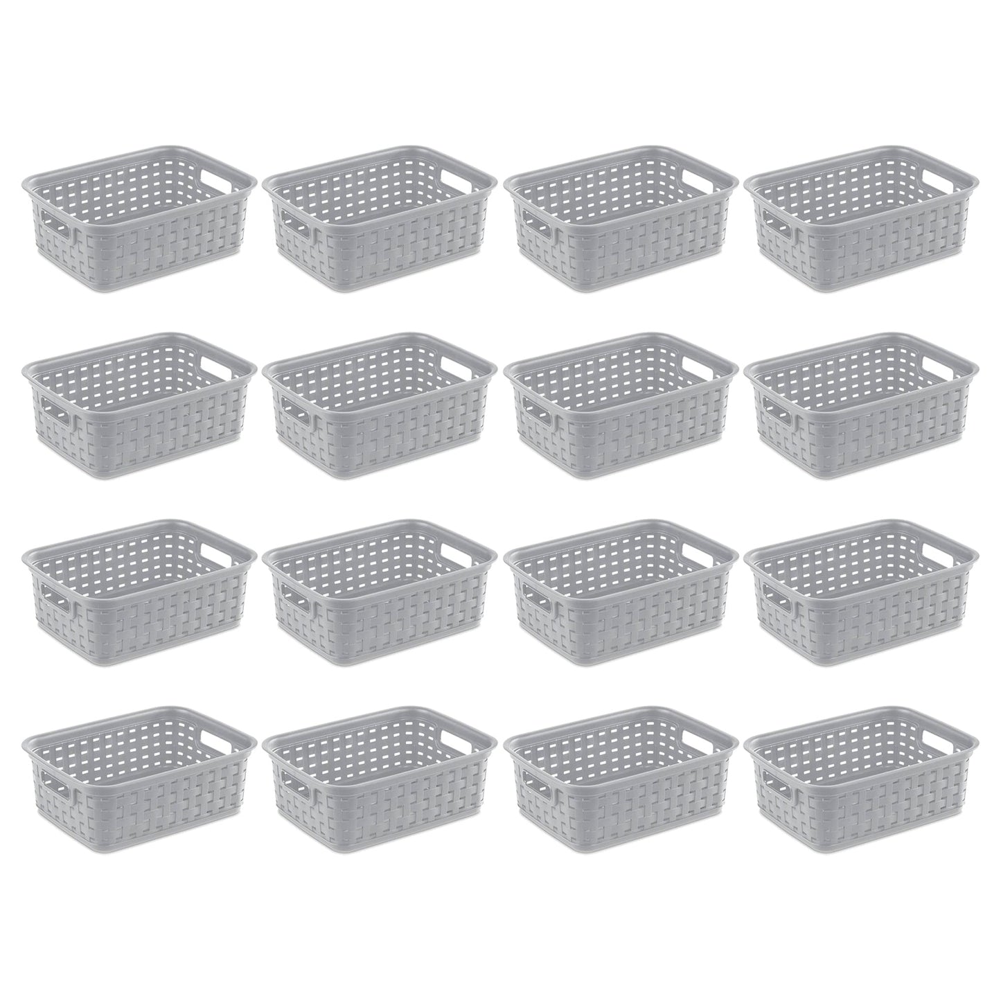 Sterilite 11" Small Weave Open Bin Organize Wicker Storage Basket, Grey, 16 Pack