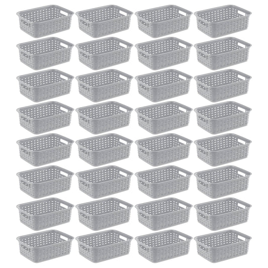 Sterilite 11" Small Weave Open Bin Organize Wicker Storage Basket, Grey, 32 Pack