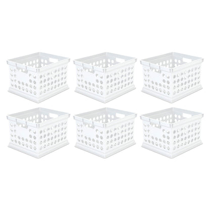 Sterilite Stackable Plastic Storage Open Crate Bin Organizer Box, White, 6-Pack