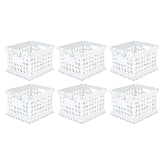 Sterilite Stackable Plastic Storage Open Crate Bin Organizer Box, White, 6-Pack