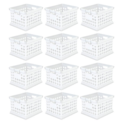 Sterilite Stackable Plastic Storage Open Crate Bin Organizer Box, White, 12-Pack