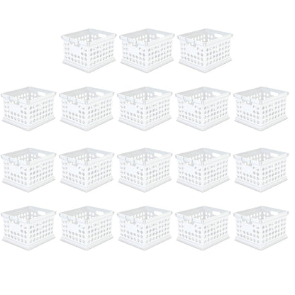 Sterilite Stackable Plastic Storage Open Crate Bin Organizer Box, White, 18-Pack