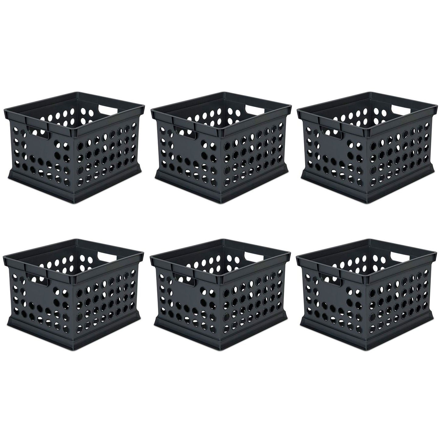 Sterilite Stackable Plastic Storage Open Crate Bin Organizer Box, Black (6 Pack)