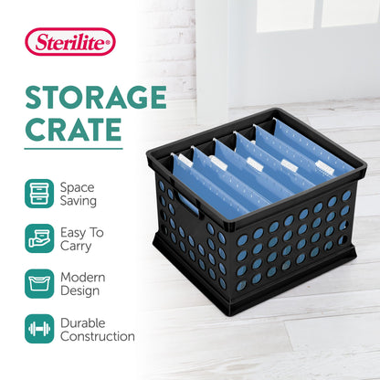 Sterilite Stackable Plastic Storage Open Crate Bin Organizer Box, Black, 12 Pack
