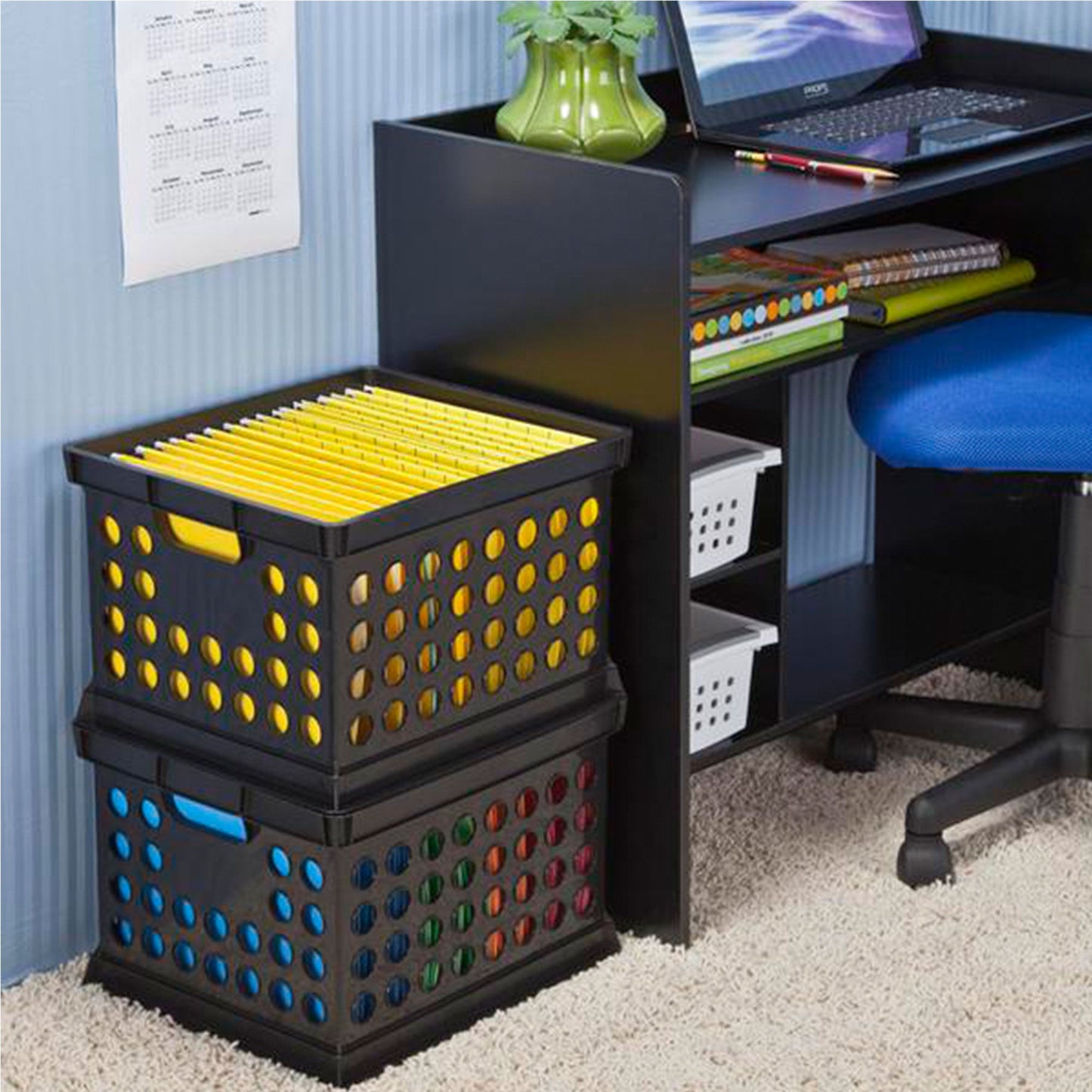 Sterilite Stackable Plastic Storage Open Crate Bin Organizer Box, Black, 24 Pack
