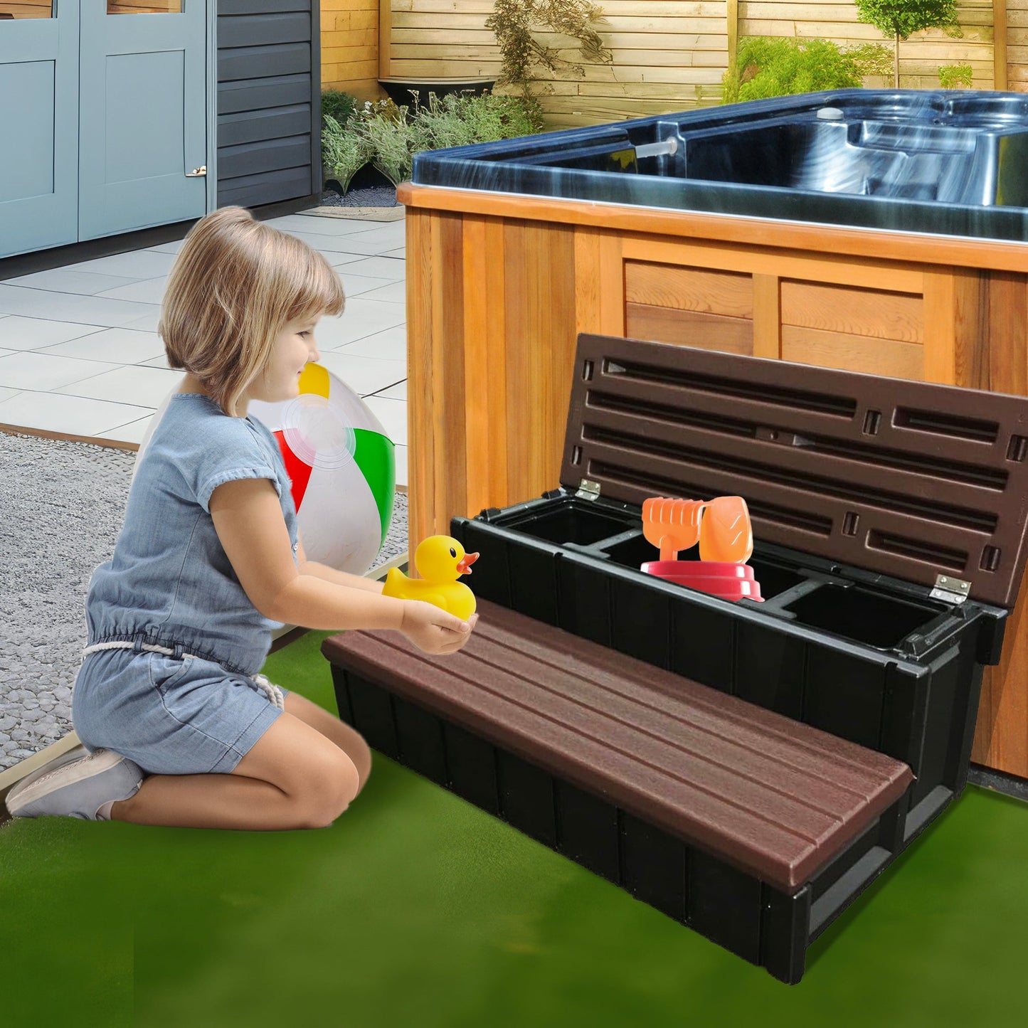 Confer Plastics Leisure Accents Outdoor Spa Hot Tub Storage Steps, Espresso