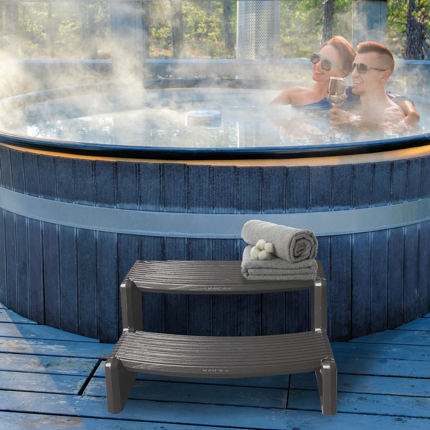 Confer Plastics Handi-Step Spa Hot Tub Stairs for Straight/Curved Spas, Charcoal