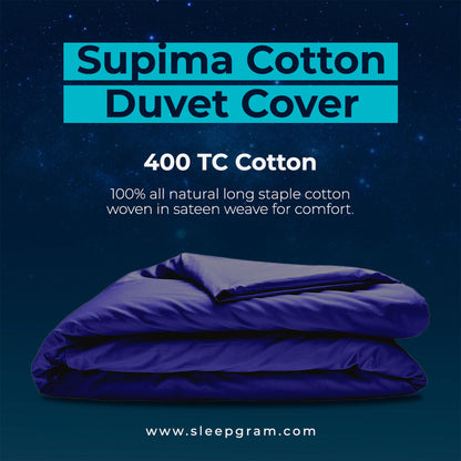 Sleepgram Supima 400 Thread Count Cotton Duvet Cover w/ Travel Bag, King, Violet