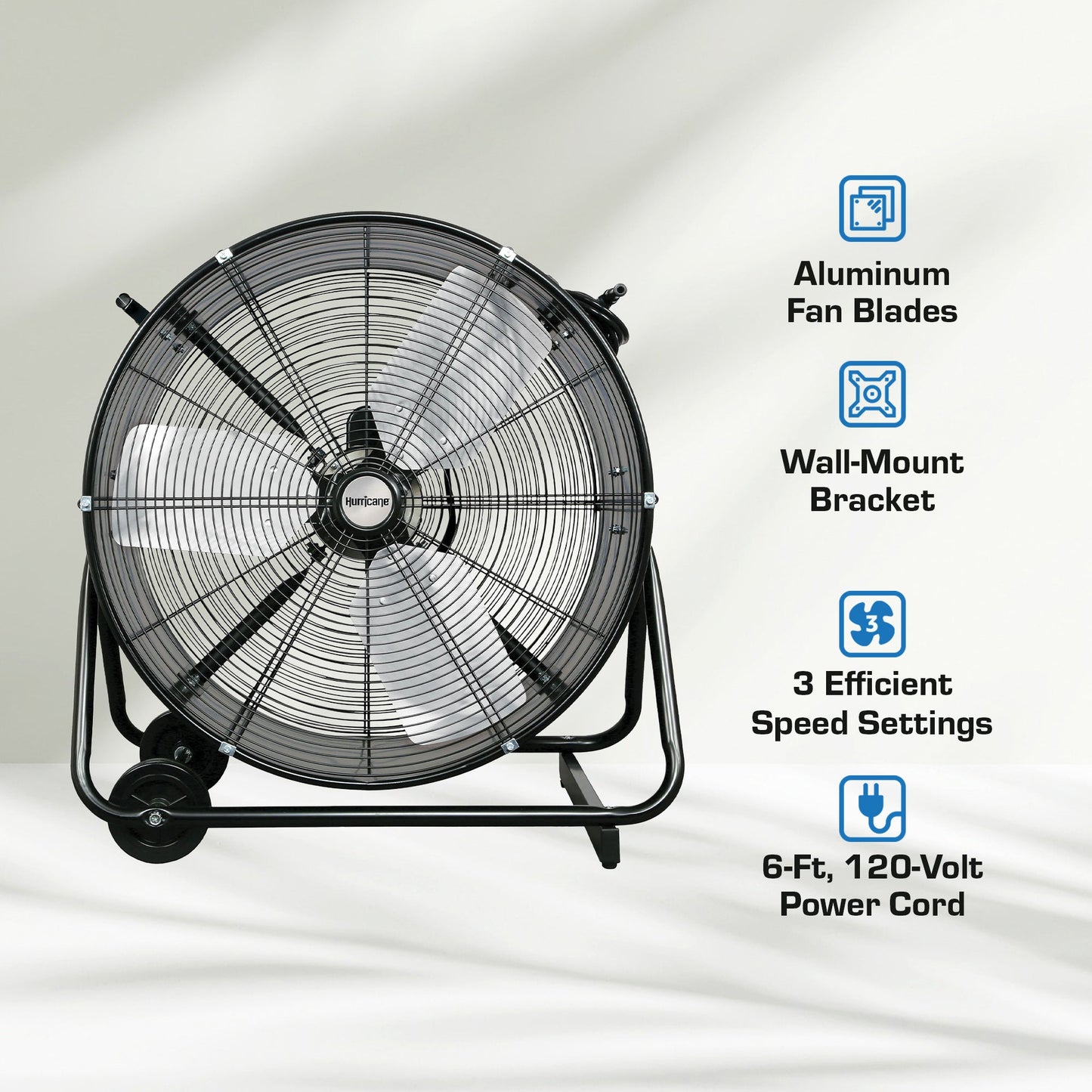 Hurricane Pro Series 24” Heavy Duty Adjustable Air Portable Tilt Drum Fan, Black