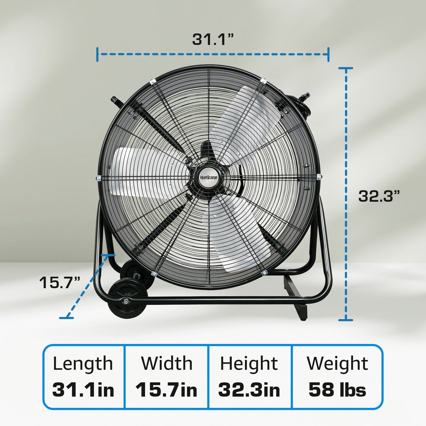 Hurricane Pro Series 24” Heavy Duty Adjustable Air Portable Tilt Drum Fan, Black
