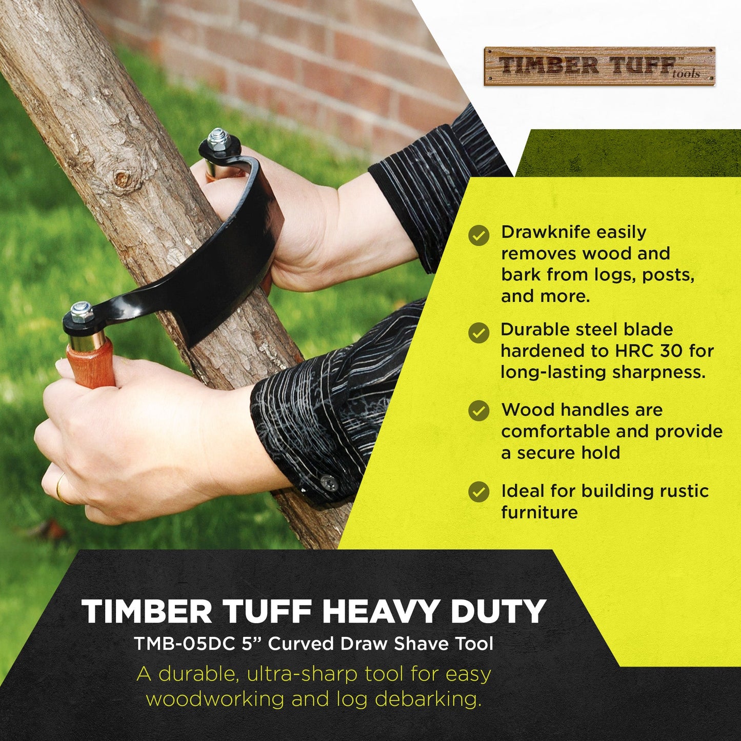 Timber Tuff 5 Inch Ultra Sharp Blade Heavy Duty Steel Curved Draw Shave Tool