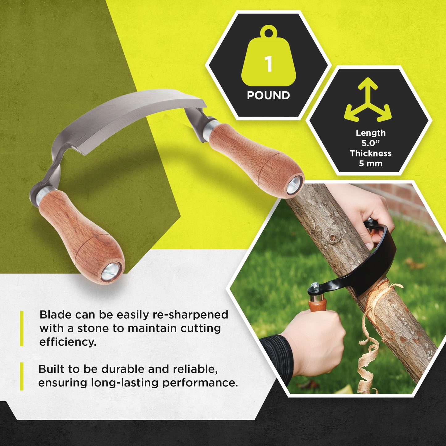 Timber Tuff 5 Inch Ultra Sharp Blade Heavy Duty Steel Curved Draw Shave Tool