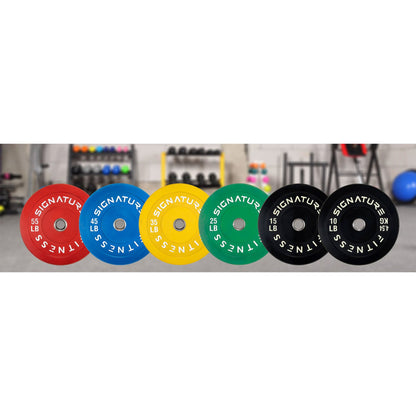 Signature Fitness 45 Pound Color Coded Olympic Bumper Plate Weight Plate, Pair