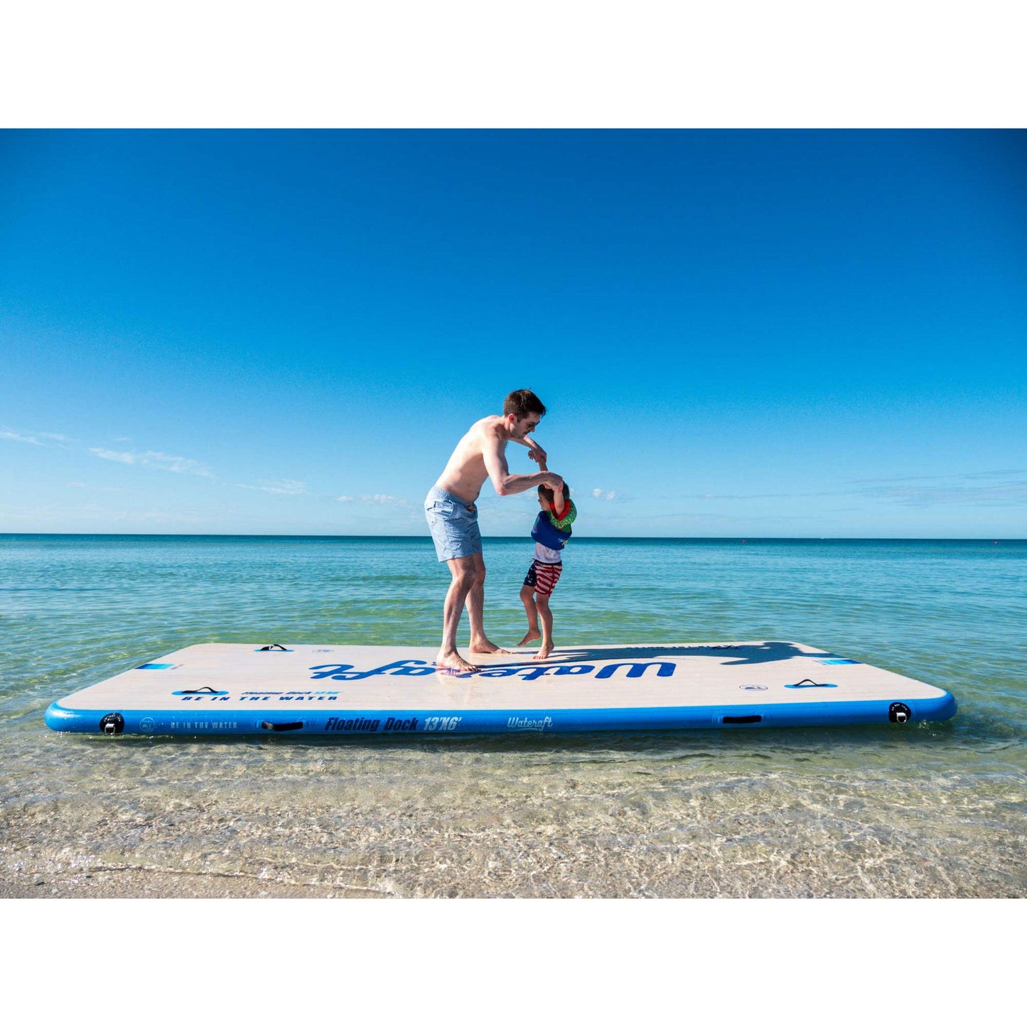 Wateraft 13' x 6' Inflatable Floating Island Dock Platform Raft, White/Blue